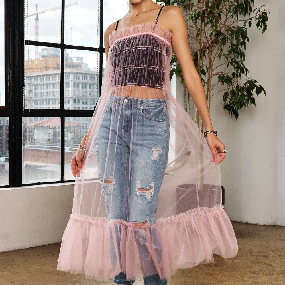 RUFFLE MESH DRESS